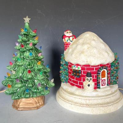 1970s Lighted Ceramic Christmas Tree and House