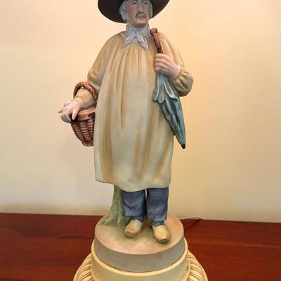Andrea Sadek Figural Man w/ Basket Porcelain Lamp 