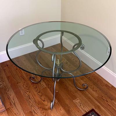 Round Sturdy Glass Top Table With Iron Base  
