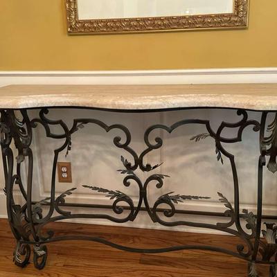 Estate Marble Top Decorative Wrought Iron Console Table