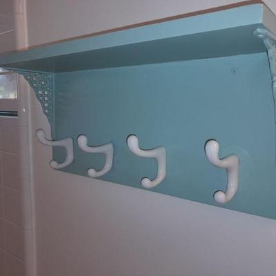 Fantastic antique wood and porcelain wall mounted hooks