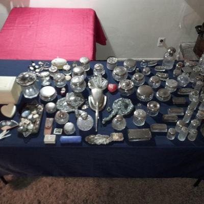 Antique sterling silver cap vanity jars