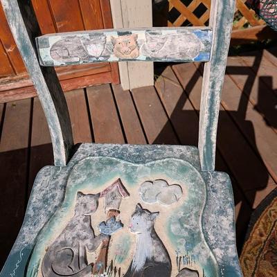 Wow Engraved Convertible Chair/step stool with cats!