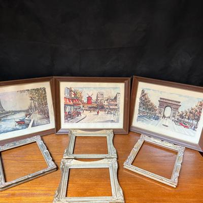 Vintage Print Set Of Paris And Additional Vintage Wood Frames 
