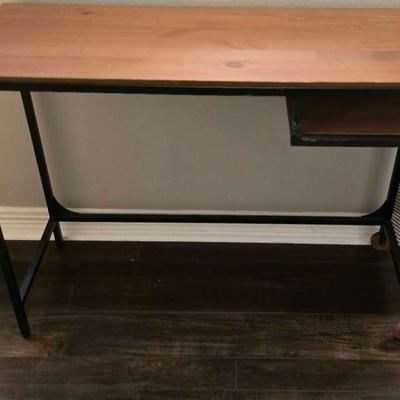 Industrial Metal And Wood Desk On Wheels 