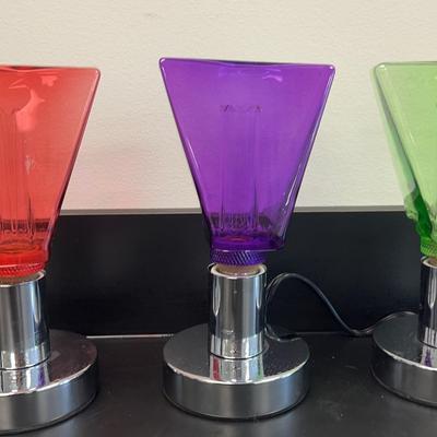 Trio of Small Colorful Glass-Top Table Lamp