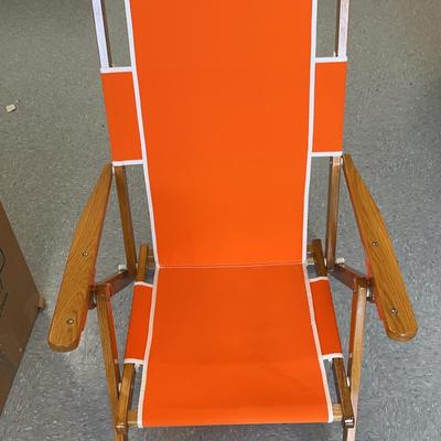 Wood-Framed Neon Orange Beach Chair