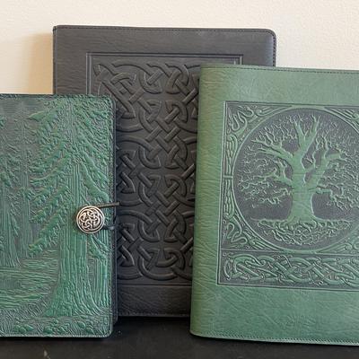 Three Oberon Green & Black Embossed Leather Journal Covers