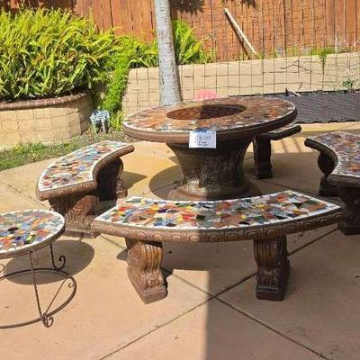 Cg100v fire pit cement table and benches