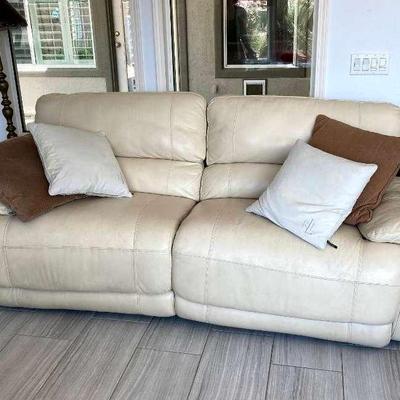 White/cream Leather Electric Recliner Sofa