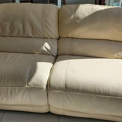White/cream Leather Electric Recliner Sofa