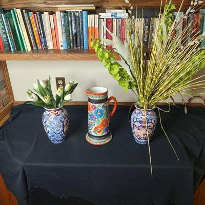 Oriental and floral vases and pitcher