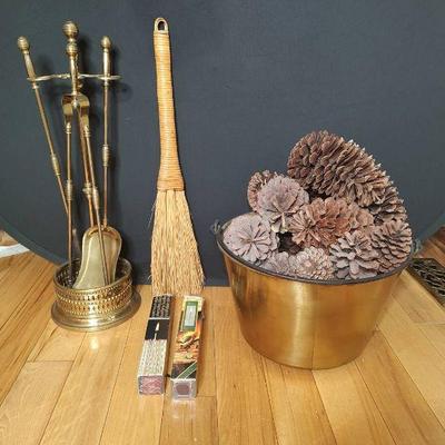 Fireplace toos and pinecone basket