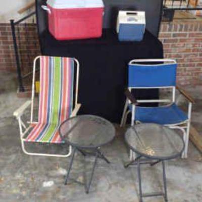Folding chairs tables and coolers