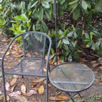 Metal chair table and shepherds hook