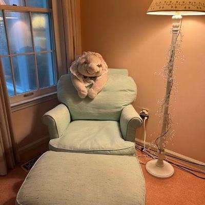 Chair ottoman, and floor lamp