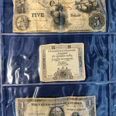 Agricultural Bank of Tennessee $5 Note + Silver Cert, 1793 French Note (C5)