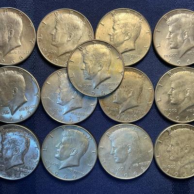 Thirteen 40% Silver Kennedy Half-Dollars (C17)