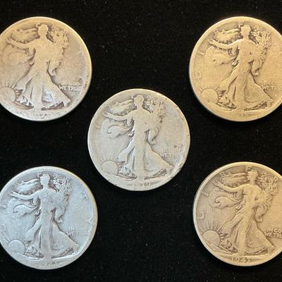 Five Walking Liberty Silver Half-Dollars (C23)
