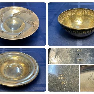 Three .925 / .900 Silver Candy Dishes / Cup (8.8 Oz Total) (C40)