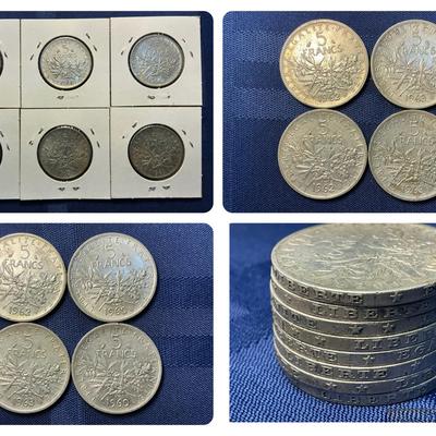 Fourteen French 83.5% Silver 5 Franc Coins (C41)