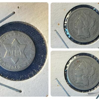 Three 3 Cent Coins - 1852, 1868, 1873