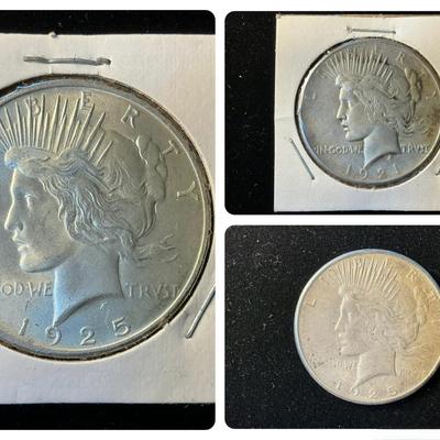 Three Peace Silver Dollars (1921, 1925, 1925) (C16)