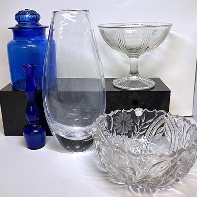 Clear Art Glass Vases and Cobalt Blue 