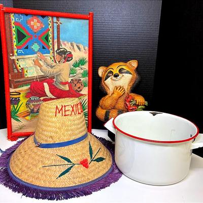 Vintage Mexican Woven Straw Hat and More Decor 