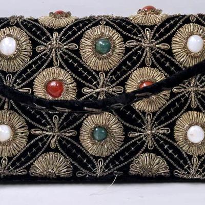 Velvet Handbag with Cabochon Stones