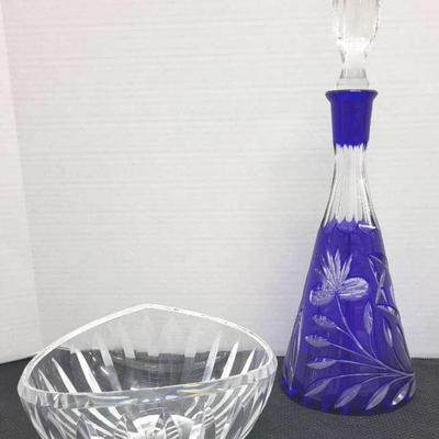 Cobalt Cut-To-Clear Decanter & Waterford (1100)