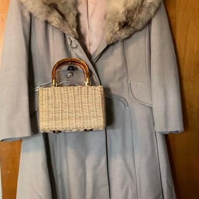 Vintage Holly Poplin Wool Coat W/ Fur Collar And Lesco Lona Purse
