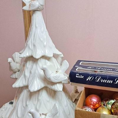 Christmas Lot:  Dove Candle Holder Ceramic Tree and  Mystery Xmas Decor 