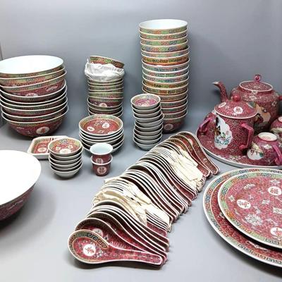 Red Patterned Melamine Dining Set 