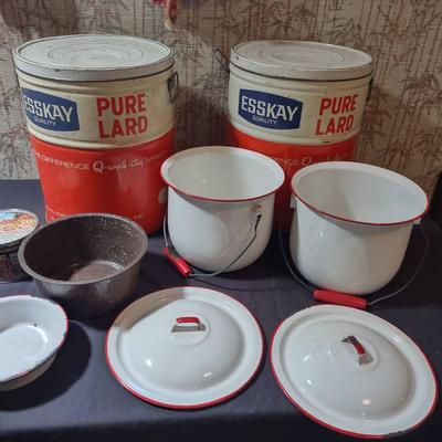Vintage Tin Containers And Enamelware