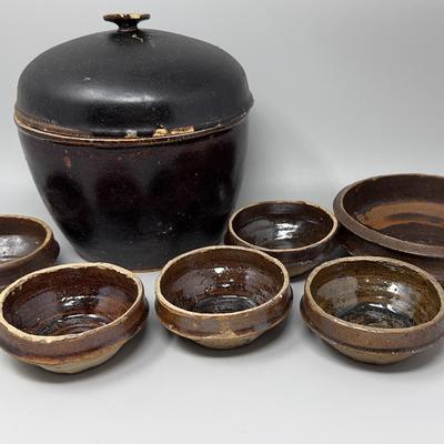 Rustic Glazed Chinese Pot And Bowls