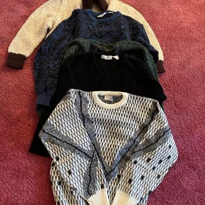 90’s Chunky Sweaters M-L With Vintage Striped Canvas Suitcase 