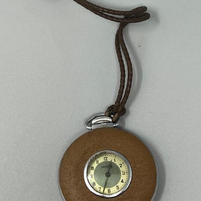 Vintage 1940's Ingraham Open Face Pocket Watch with Brown Enamel Case