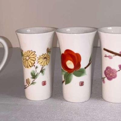 Japanese Tea Set With Floral Designs 
