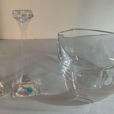 Tiffany Glass Bowl And Candle Holders 