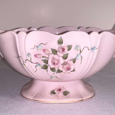 Pink Lefton China Bowl With Floral Design  