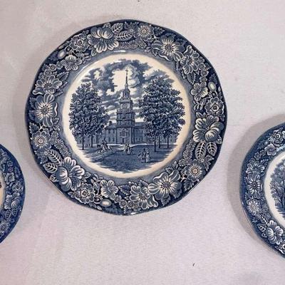 Liberty Blue Plates: Independence Hall, Monticello, Washington Leaving Christ Church 
