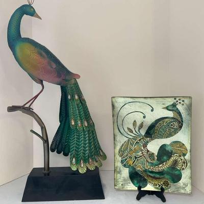 Peacock Statue With Decorative Tray