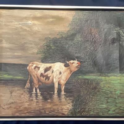 Oil Painting Cow, Signed R Goldman 