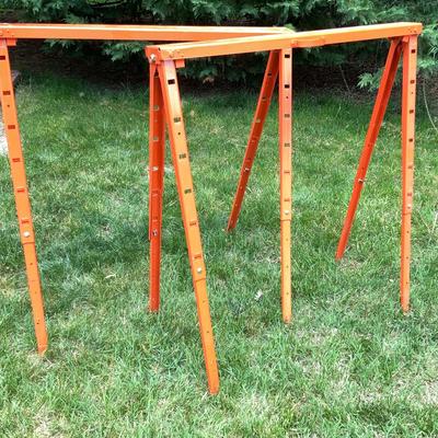 Pair Of Adjustable Metal And Pair Of Wood Sawhorses
