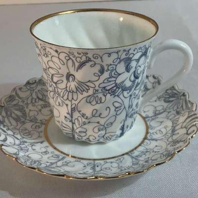 White And Blue Floral Tea Cup & Plate, Made In Ussr 