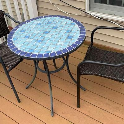 Blue Round Tiled Bistro Table 
