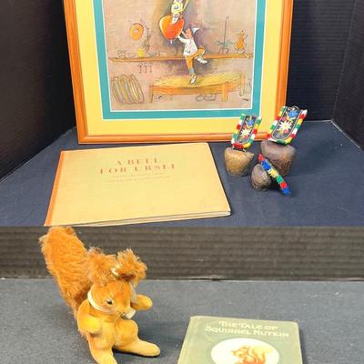 Vintage  Print And Book A Bell For Ursli And Beatrix Potter Book And Squirrel 
