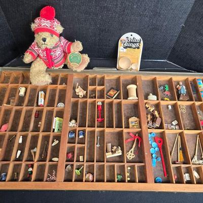 Vintage Printers Tray W Miniatures & Teddy Bear 