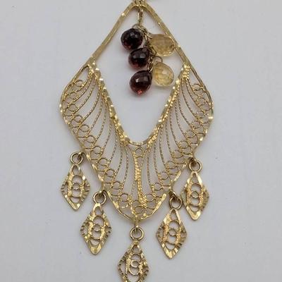 14K Gold Filigree & Crystal Bead Pendant